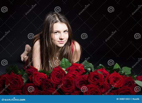 Beautiful Girl With Roses Stock Image Image Of Portrait 30801303