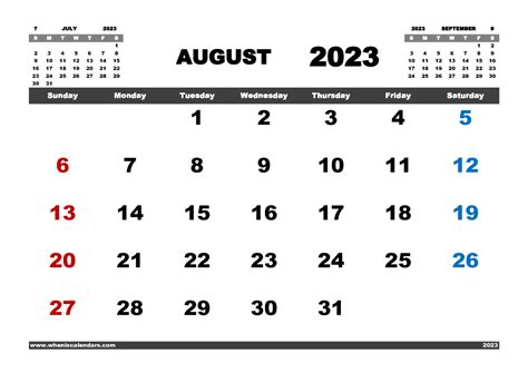 Free Printable August 2023 Calendar Pdf And Variety Formats Name
