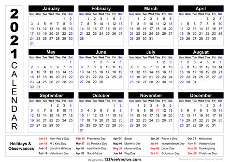 The calendar downloads are also compatible with google docs and open office. Free 2021 Printable Calendar with Holidays