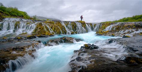 Photographer Standing In Blue Waterfall Bruarfoss Iceland Find Away