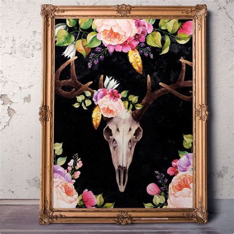 Bohemian Wall Decor Floral Deer Skull Printable