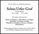Traueranzeigen von Selma Urfer-Graf | SZ-Gedenken.de
