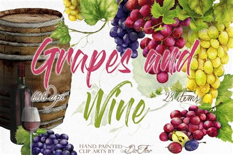 Wine And Grapes Clipart Pre Designed Photoshop Graphics Creative Market