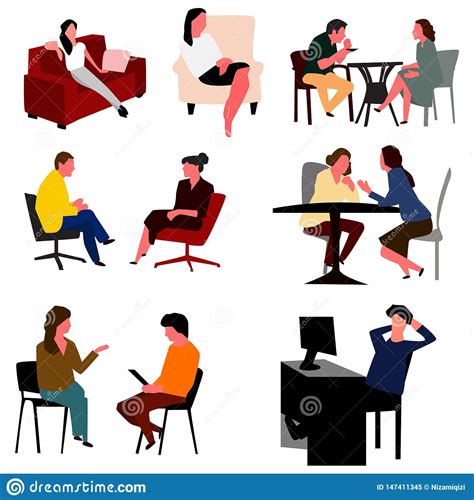 Set Of Sitting People. Vector Illustration. Stock Vector - Illustration of woman, flat: 147411345