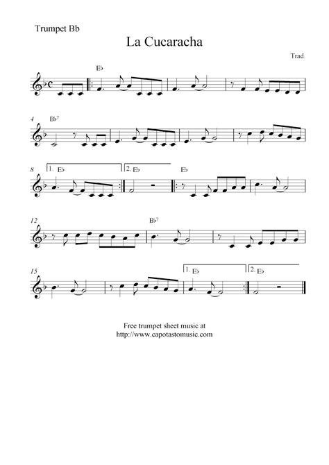 Easy Sheet Music For Beginners La Cucaracha Free Trumpet Sheet Music