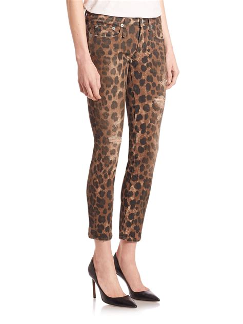 r13 kate leopard print skinny jeans in brown lyst