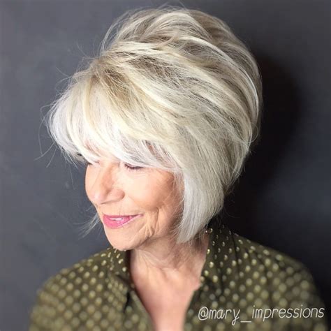 Blonde Feathered Bob With Height On The Crown Shag Hairstyles Hairstyles Over 50 Modern