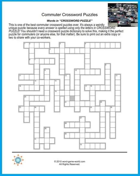 Commuter Crossword Puzzle Free Printable