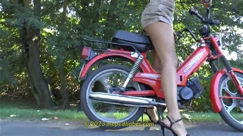tomos a35 mofa girl kickstart ride chick moped töffli bromfiets youtube