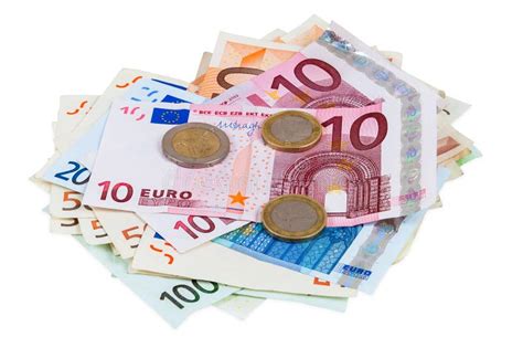 Tas Deuro Billets De Banque Et Pièces De Monnaie Image Stock Image