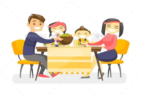 Stock Vector - GraphicRiver Happy Multiethnic Family Dining at the