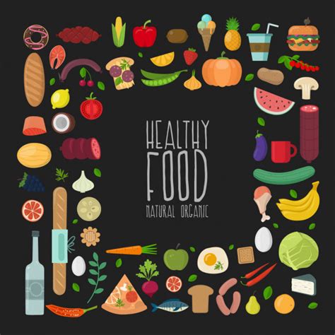 Healthy Food Vector Illustration Vegetables Fruits Meat In Flat