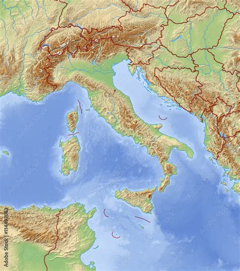 Relief Map Of Italy 3d Illustration Illustration Stock Adobe Stock