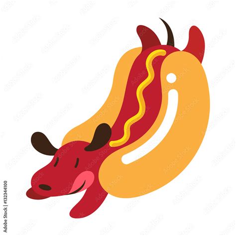Cartoon Wiener Dog Wrapped By Hot Dog Bun Roll Stock Vector Adobe Stock