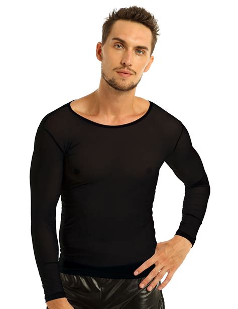 Sexy Mens Long Sleeves Mesh Sports Top Shirt Underwear Sheer Muscle Undershirt Ebay