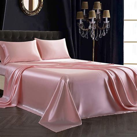 Amazon Com Siinvdabzx Pcs Satin Sheet Set Queen Size Ultra Silky Soft Blush Pink Satin Queen