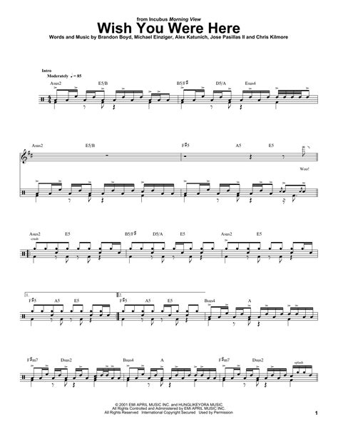 Wish You Were Here Sheet Music Incubus Drums Transcription