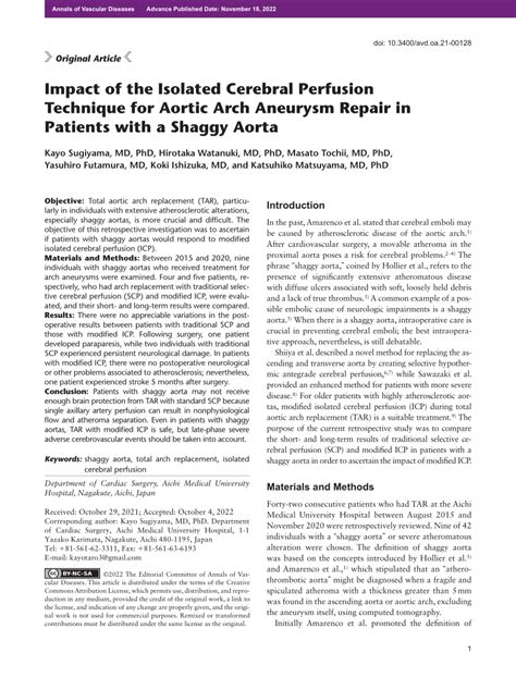 Pdf Impact Of The Isolated Cerebral Perfusion Technique For Aortic