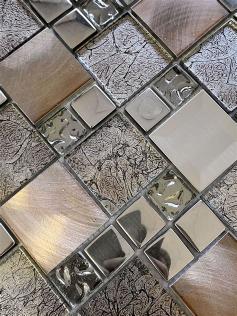 Glass Metal Gray Copper Mosaic Backsplash Tile Copper Mosaic Backsplash