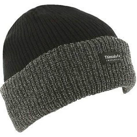 1 X Mens Thinsulate Lined Insulated Winter Ski Beanie Hat Black Ribbed