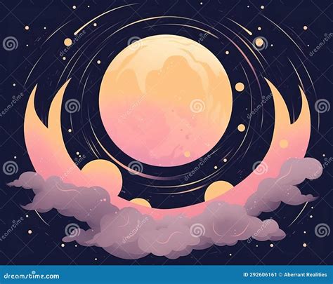 Vector Illustration Of The Moon In The Night Sky With Clouds And Stars