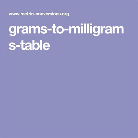 Grams To Milligrams Table Weight Conversion Grams Measurement