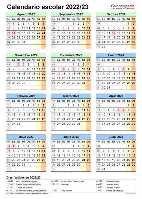 Calendario Escolar 2022 2023 En Word Excel Y Pdf