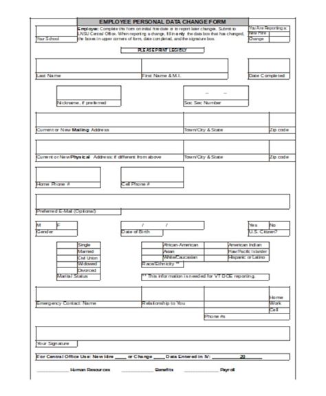 Free 9 Sample Employee Personal Information Forms In Pdf Excel Ms Word