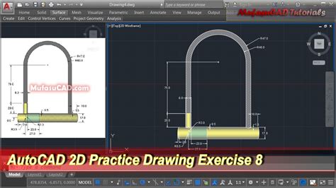Autocad 2d Practice Drawing Exercise 8 Basic Tutorial Youtube