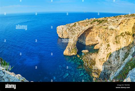 Panorama Of The Blue Grotto Site That Is The Popular Natural Landmark