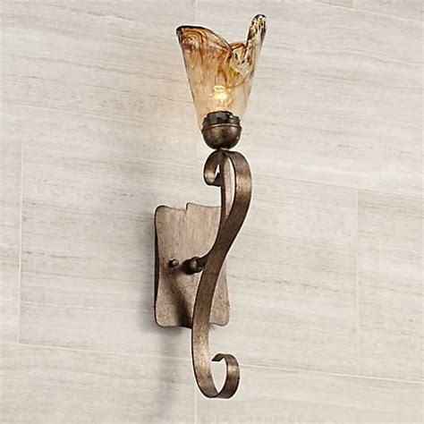 $49.99 ($25.00 per item) 433. Amber Scroll 23 1/2" High Art Glass and Bronze Wall Sconce ...