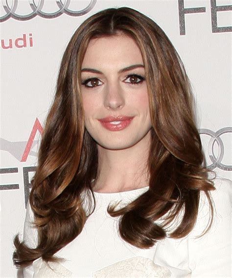 Anne Hathaway Long Wavy Formal Hairstyle Brunette Hair Color