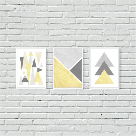 Yellow And Grey Geometric Mustard Wall Print Wall Art Etsy