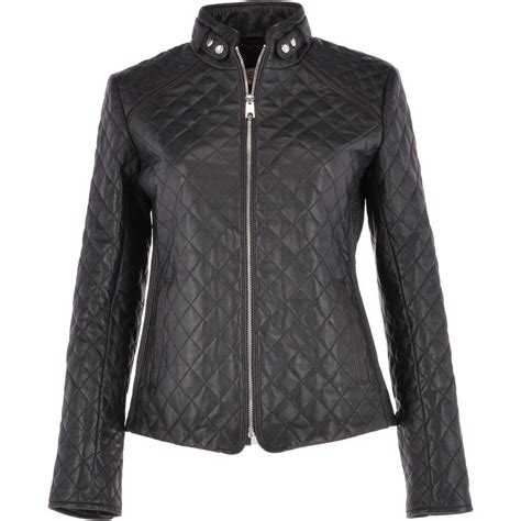 Diamond Quilted Leather Biker Jacket Black Kinsley Ladies From Leather Company Uk