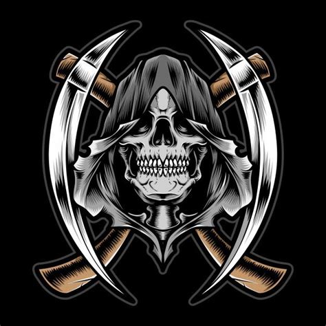 Skull Reaper With Scythe Skeleton Illustration Vector Icons