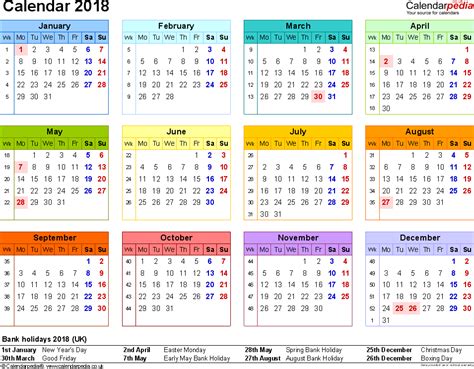 Excel Calendar 2018 Uk 16 Printable Templates Xlsx Free