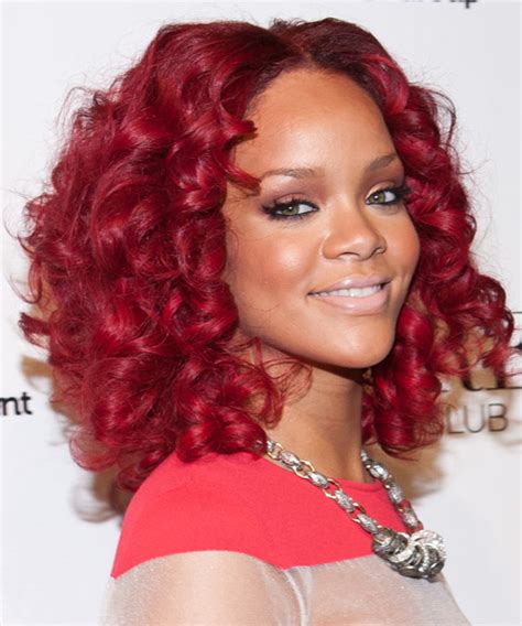 Rihanna Medium Bright Red Curly Bob