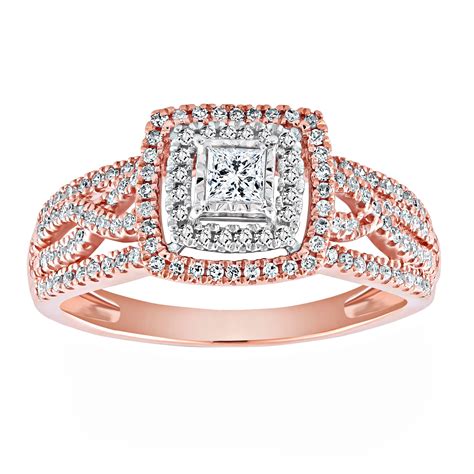 forever bride 10k rose pink gold 1 2 cttw diamond cushion bridal ring women adults