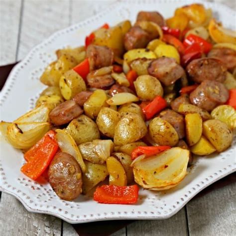 Boil pasta and drain (don't over cook). Roasted Chicken Sausage And Potatoes Tray Bake - Cooking ...