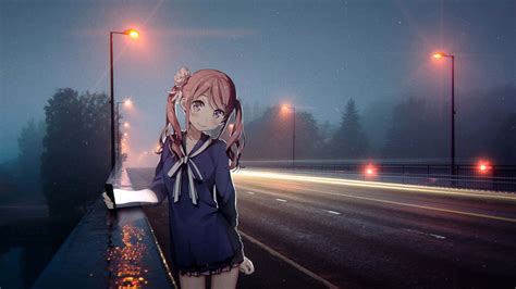 Download Night Anime Highway Road Wallpaper
