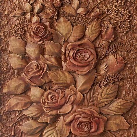 Carved Flowers Wall Art Bouquet Of Roses Wood Carving Flowers Etsy In