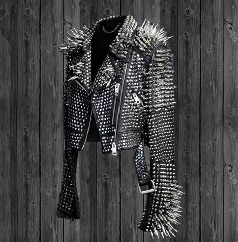 Handmade Womens Rock Punk Long Spiked Silver Studded Black Leather