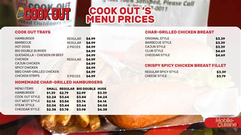 Update Cook Out Menu Prices On Trays Burgers And More