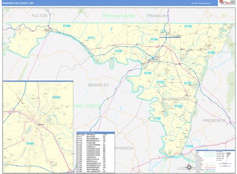 Washington County Md Zip Code Wall Map Basic Style By Marketmaps