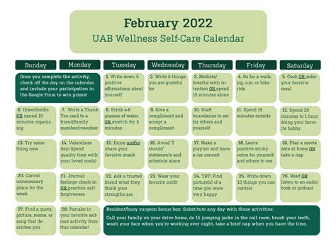 Department Wellness Champions Launch February Self Care Calendar