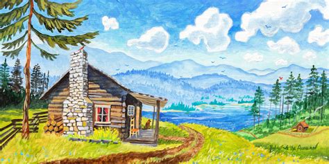 Carolina Blue Sky Mountain Cabin Art Rustic Cabin Art Cabin Painting