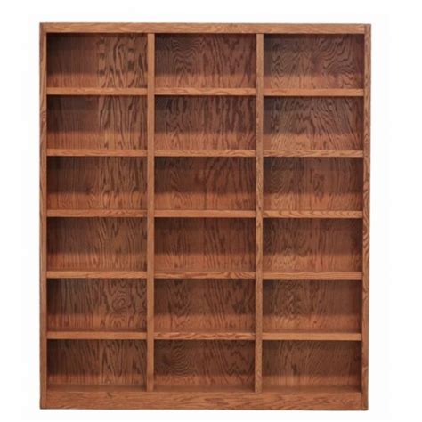 Traditional 84 Tall 18 Shelf Triple Wide Wood Bookcase In Dry Oak 1