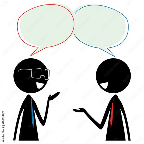 Vector Illustration Of Two Stick Figure Silhouette Business Man Talking