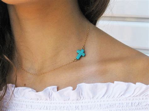 Turquoise Cross Necklace 14k Gold Fill Or 925 Sterling Silver Etsy