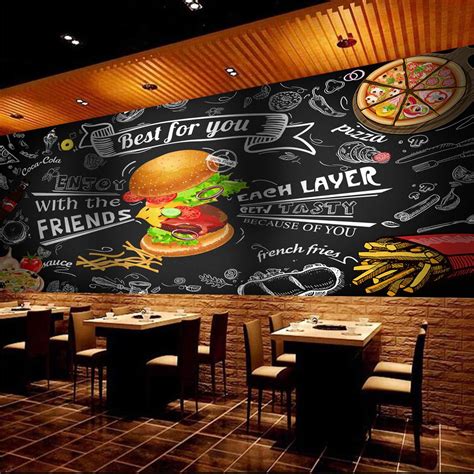 Fast Food Restaurant Wallpaper Cafe Wall Decor Hamburger Wall Etsy In